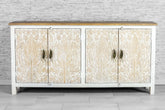 Indian Hand Carved Mango Wood 4 Door Sideboard White 15